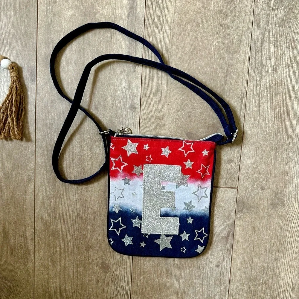 Girl’s Monogrammed ‘E’ Patriotic Purse Red, White, and Blue Star Crossbody Bag